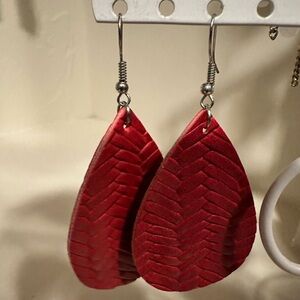 Lightweight statement earrings red braided faux leather